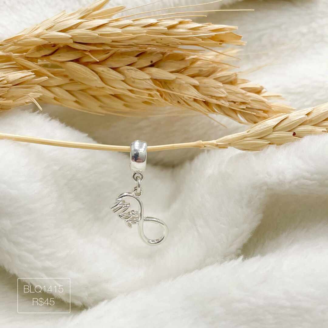 Berloque Infinito Mãe Pendurado Liso Prateado